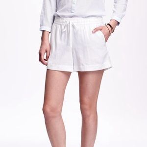 White linen shorts